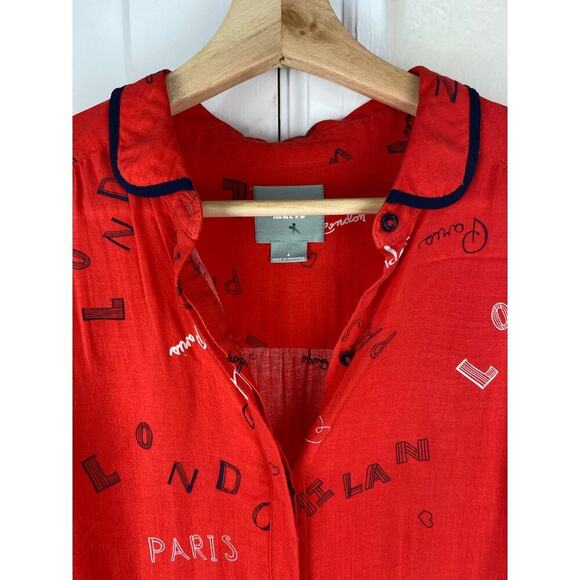 Maeve by Anthropology Women's 4 Red Paris London Button Up Blouse - Picture 2 of 11